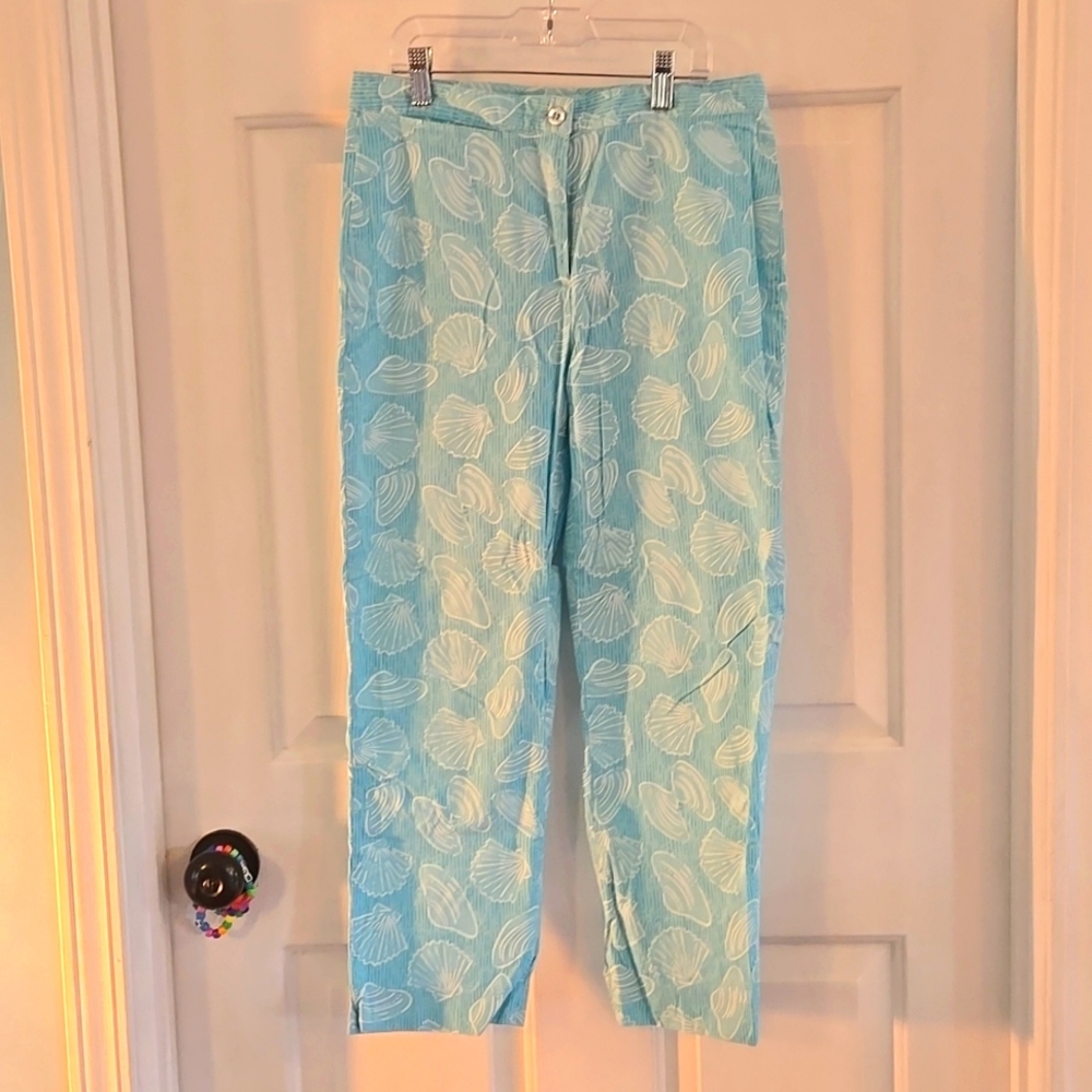 Lilly Pulitzer Vintage Seashell Blue Cotton Pants Size 4